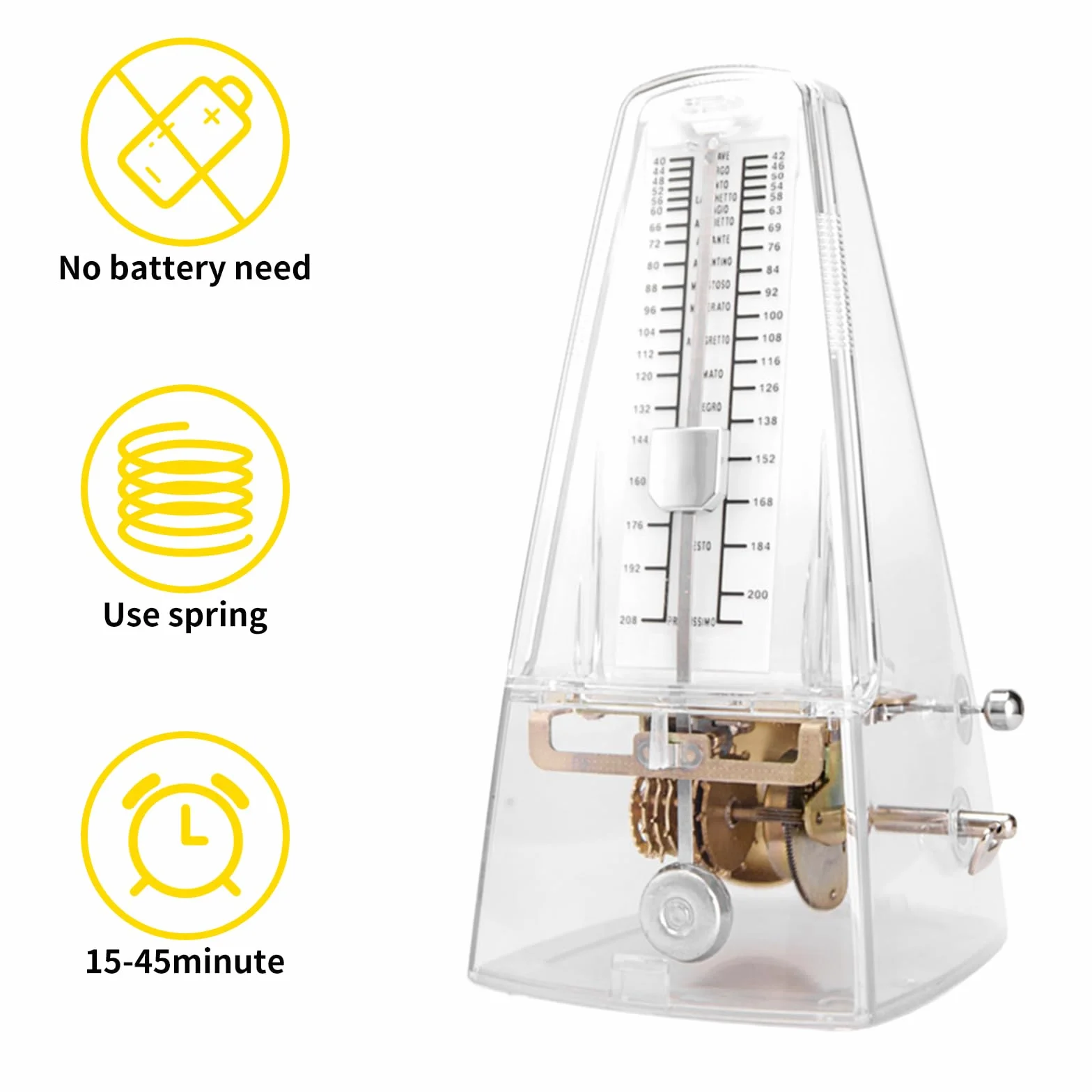 Mechanisches Metronom für Klavier Violine Gitarre Bass, Universales Hochpräzises Metronom, Transparent Hochpräzises Metronom Mechanisches, Lauter Klang, Track Beat und Tempo