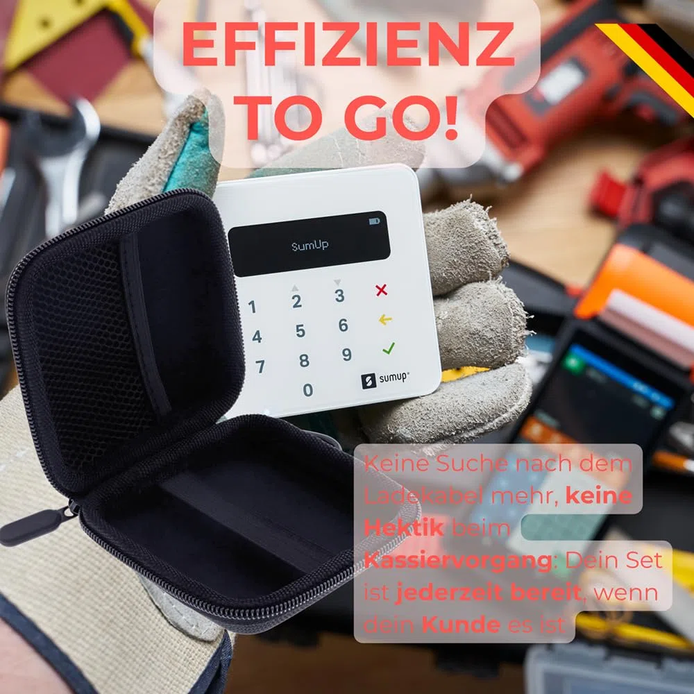 Tasche kompatibel mit SumUp Air Zahlungsterminal Schutzhülle Hartschale Hülle Aufbewahrung Kartenleser Stoßfest Staubdicht Wasserabweisend Transporttasche Zubehör Schwarz