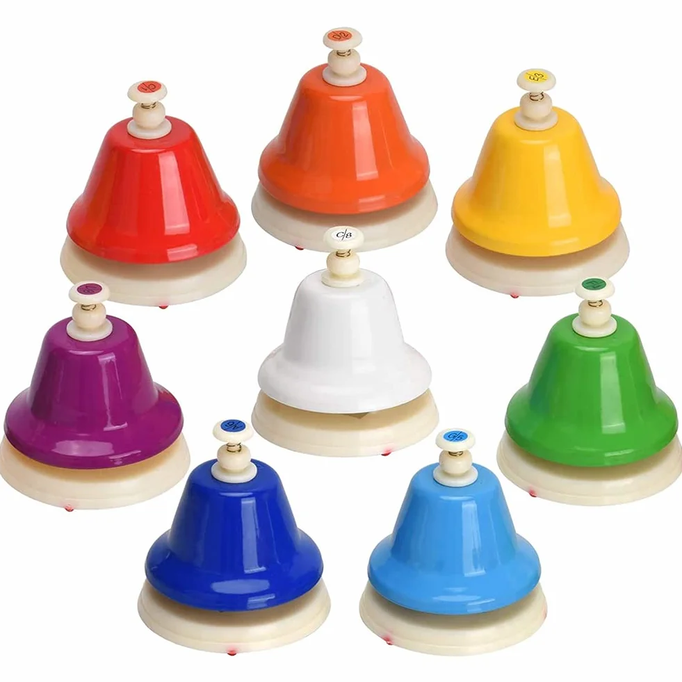 Tischglocken-Set mit 8 Glocken, Percussion Diatonische Metall Handglocken, Regenbogen Musik Glocken, Musikalisches Lernen, Melody Bell Instrument für Musik und Haustiertraining