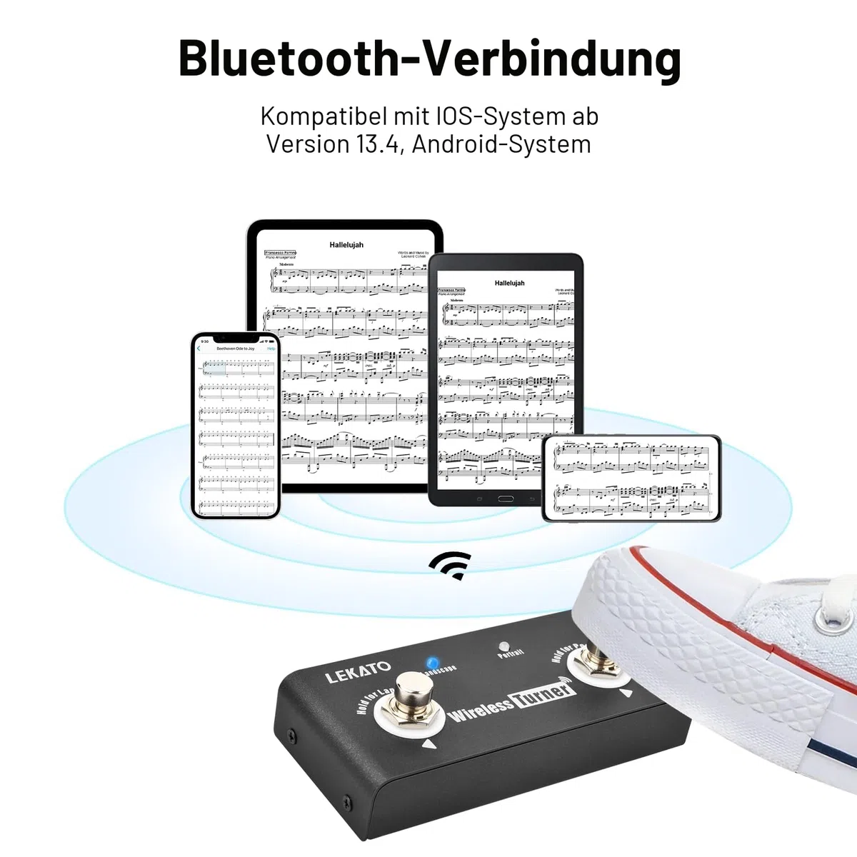 LEKATO Wireless Page Turner Pedal External Page Tuner Pedal Wireless for LEKATO Loops Pedal with Multi Loops Control and Smartphones Tablets with Android System Free Your Hand