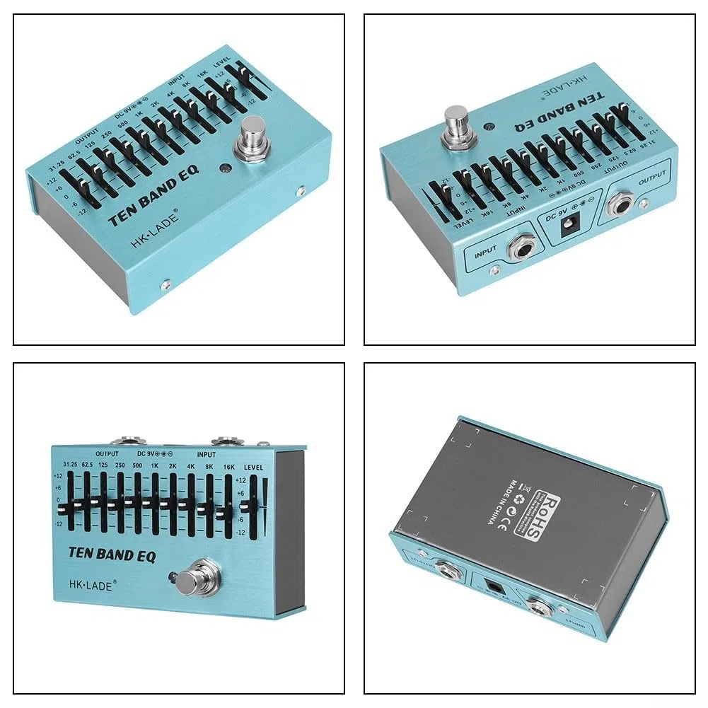 10-Band EQ Equalizer Gitarren-Effektpedal mit True Bypass, Stompbox aus Aluminiumlegierung für E-Gitarre und Bass, präzise Klangformung von 31,25 Hz bis 16 kHz, Blau