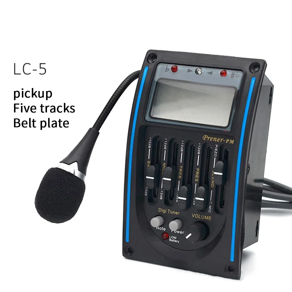 TORR 1 Satz Akustikgitarren-Tonabnehmer, 5-Band-EQ-Equalizer, Gitarrenvorverstärker, Piezo-Tonabnehmer, Tuner mit Mikrofon-LCD-Display